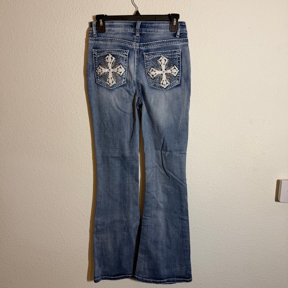 Love SOHO Bootcut Jeans Medium Wash Cross Embellished Studded Y2K Size 5 DSLM005